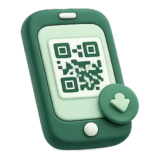 Telefon z kodem QR i strzałką pobierania