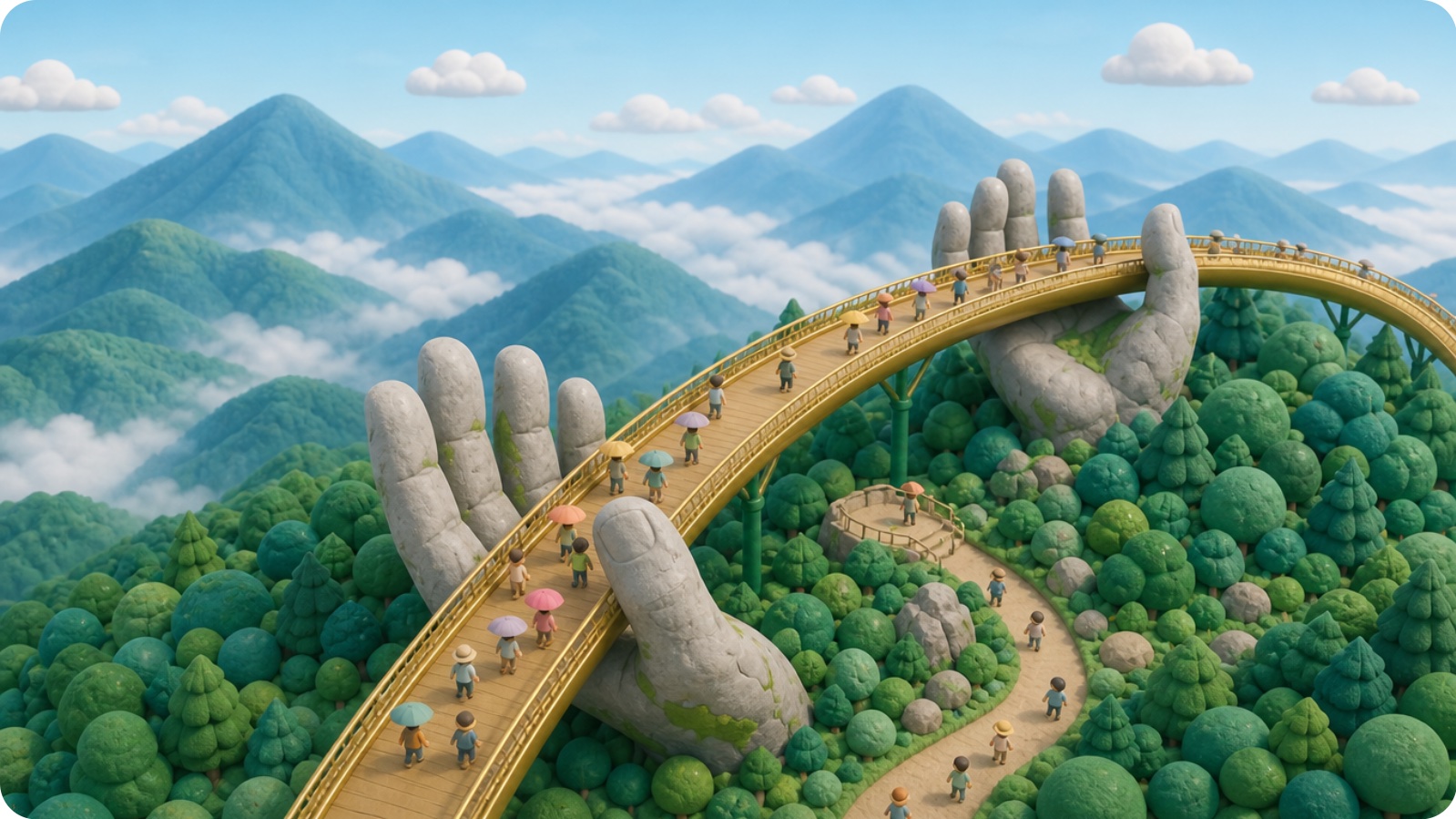 從空中俯瞰峴港附近的黃金橋,黏土模型