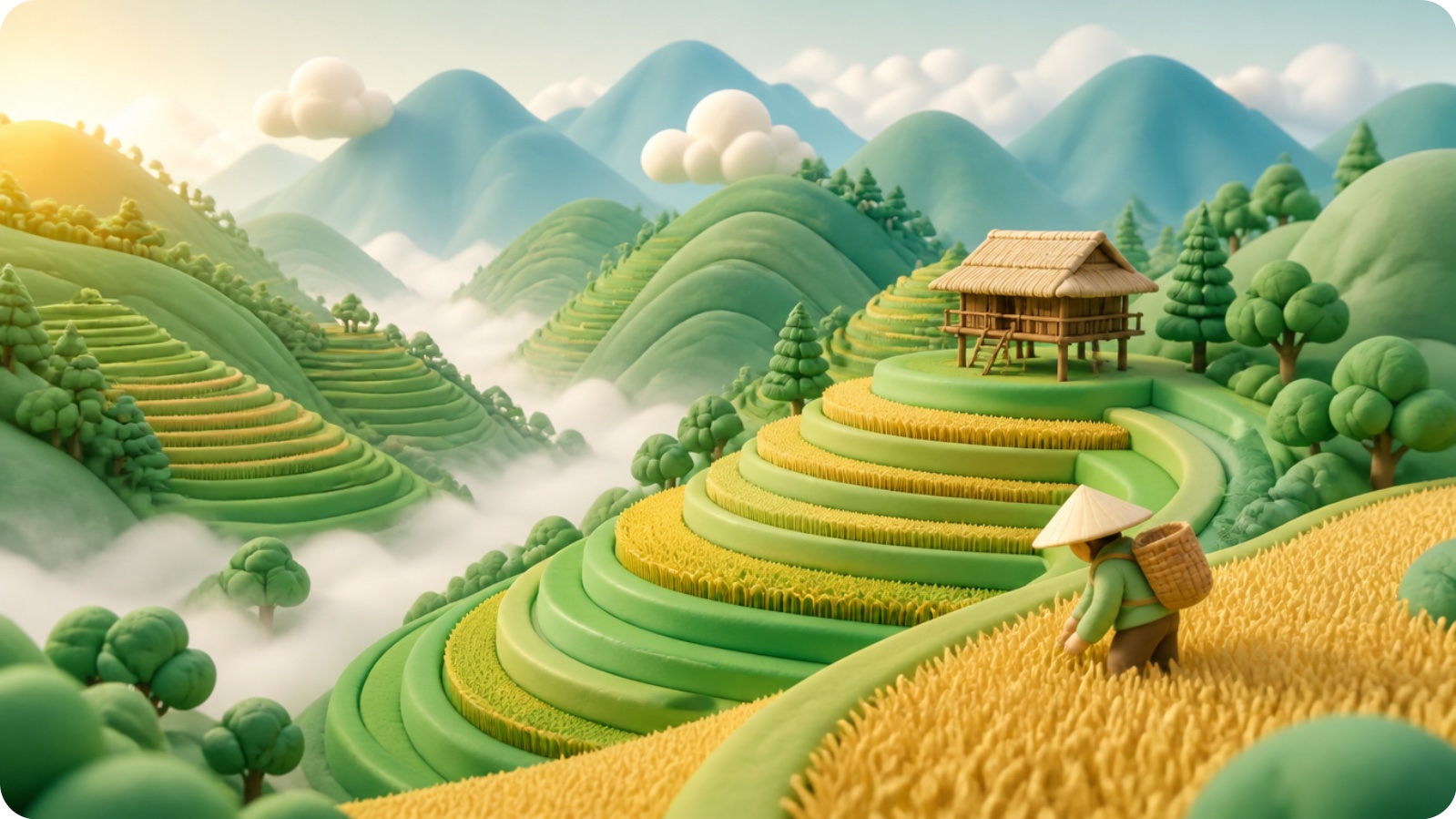 北部山區木江界梯田,黏土模型